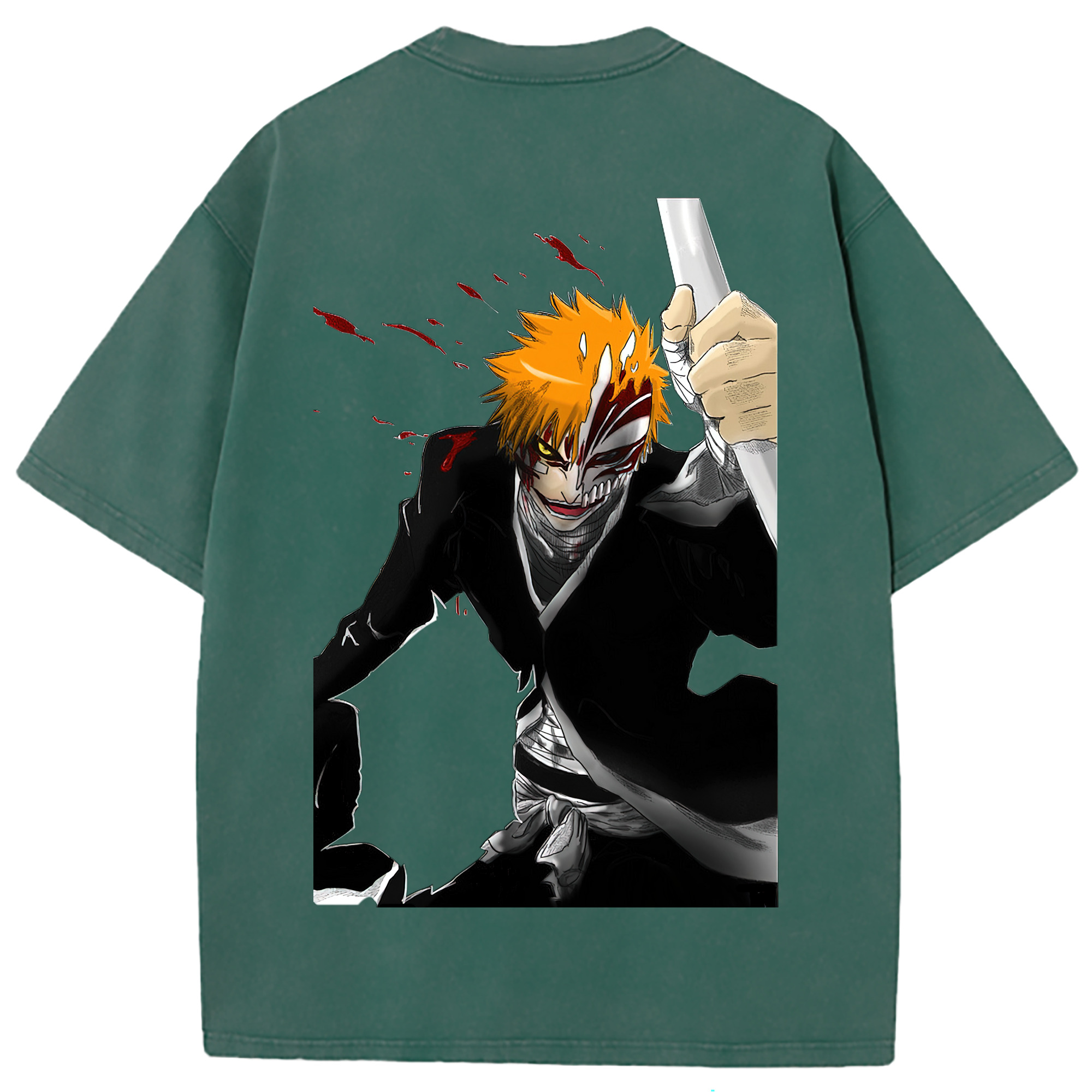 （画像用） ブリーチ 黒崎一護（くろさき いちご）BLEACH Kurosaki Ichigo 綿100% ヴィンテージ風 半袖Tシャツ（背面プリント）